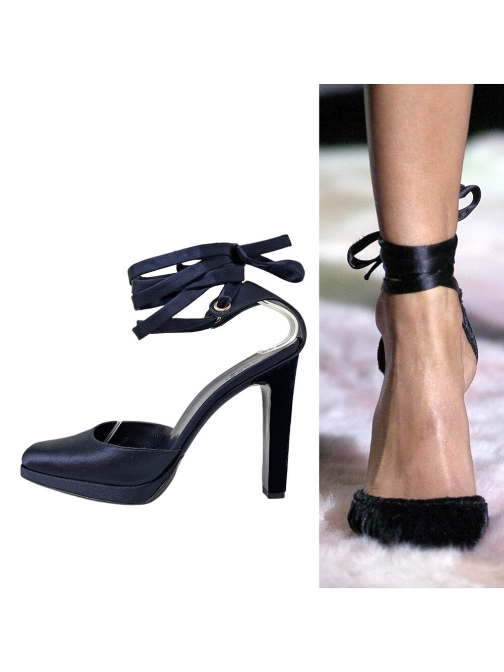 Gucci Vintage Tom Ford Final Collection 2004 Runway Silk Ankle Tie Platform 10 - Picture 1 of 16
